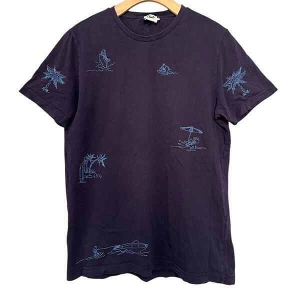 Beymen Club Men’s Size M Navy Blue Embroidered Boat Surfboard Palm Tree T-Shirt - Picture 1 of 8
